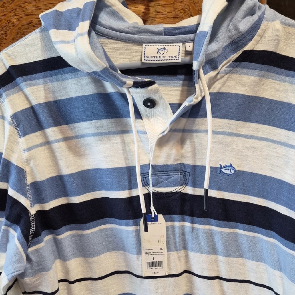 Southern Tide Men's Blue & Navy Striped Hooded Pullover